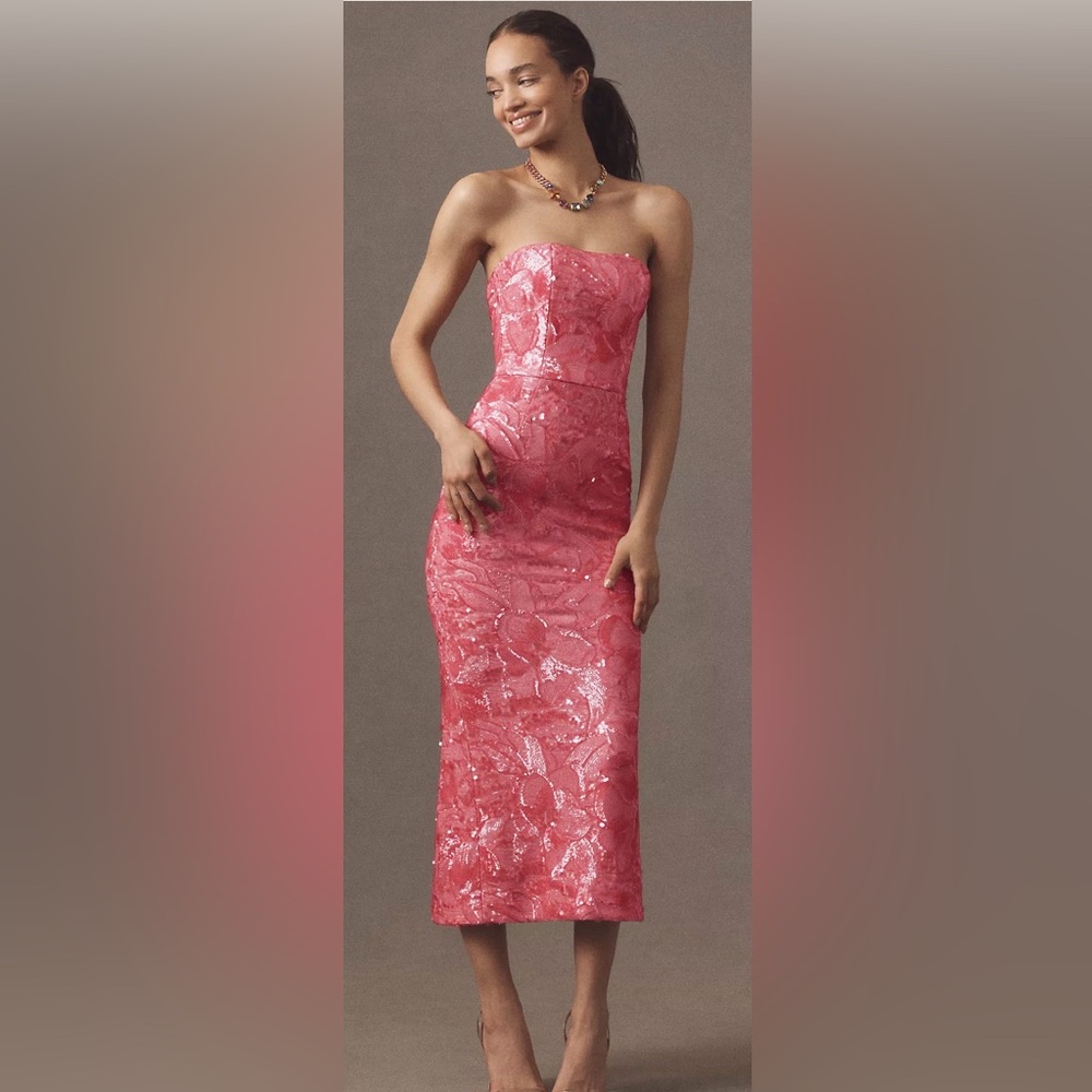 1.Helsi Leslie Strapless Stretch Sequin Mesh Midi Dress size Large